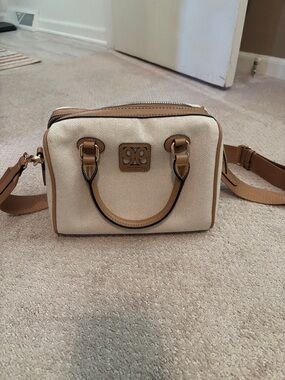 Canvas Crossbody Satchel with Tan Trim